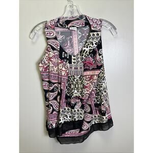Vintage Keren Hart Tank Top Women's M Paisley Cheetah Pink Y2K Round Neck